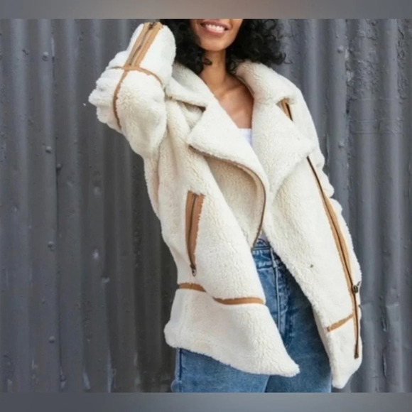Faherty Jacket Women’s Large Montana Moto Coat Shearling Sherpa Jacket - Picture 2 of 10
